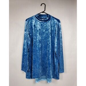 Isaac Mizrahi Live Womens 2X Blue Crushed Velvet Mock Neck Tunic Top Long Sleeve